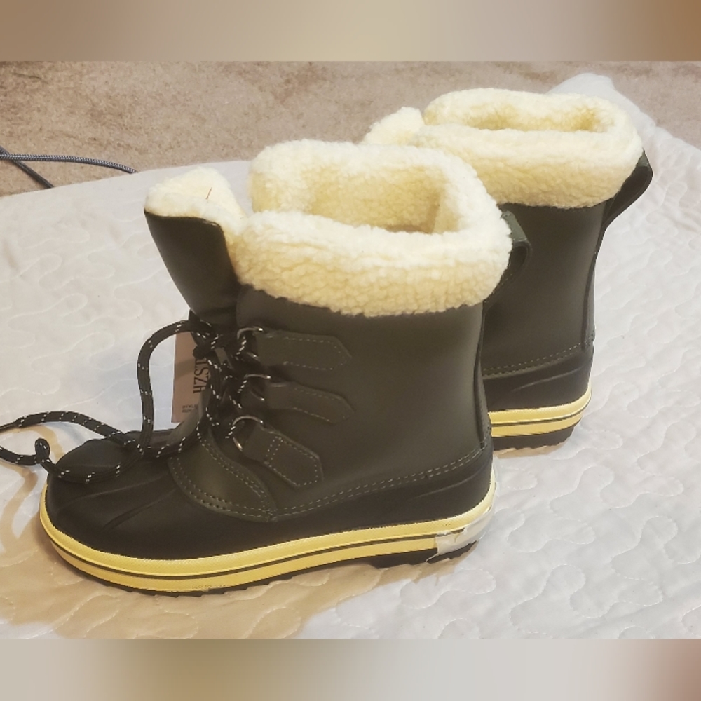 HZSTAY Kids Cow Suede Leather Waterproof Warm Comfortable Winter Snow Boots